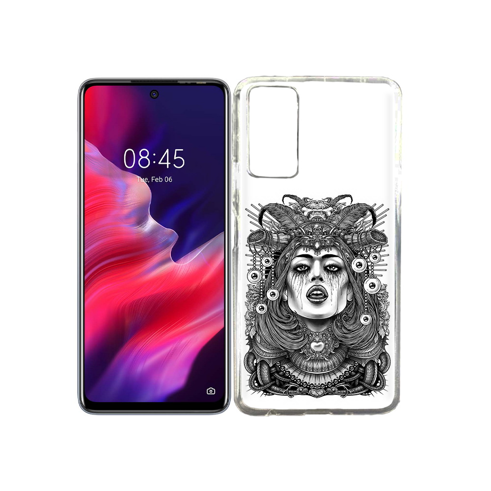 

Чехол MyPads Tocco для Tecno Pova 2 портрет девушки черно белый, Прозрачный, Tocco