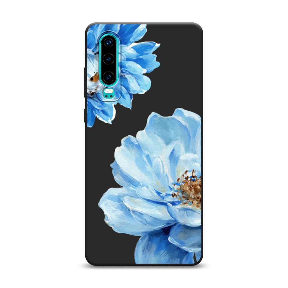 фото Матовый силиконовый чехол "голубые клематисы" на huawei p30 awog