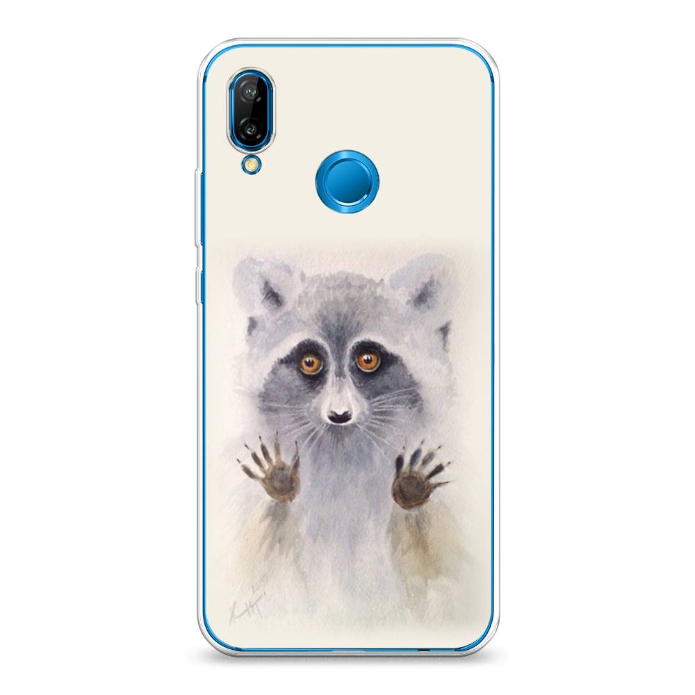 

Чехол на Huawei Nova 3E "Енот за стеклом", Бежевый;серый, 65650-4
