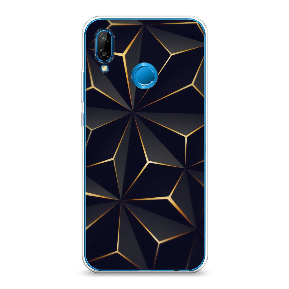 

Чехол на Huawei Nova 3E "Черные полигоны", Золотистый;черный, 65650-3