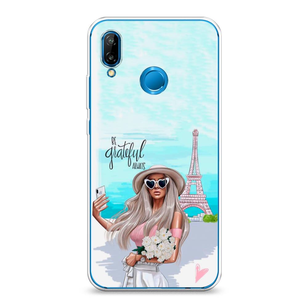 

Чехол на Huawei Nova 3E "Селфи Париж", Голубой;бежевый, 65650-6