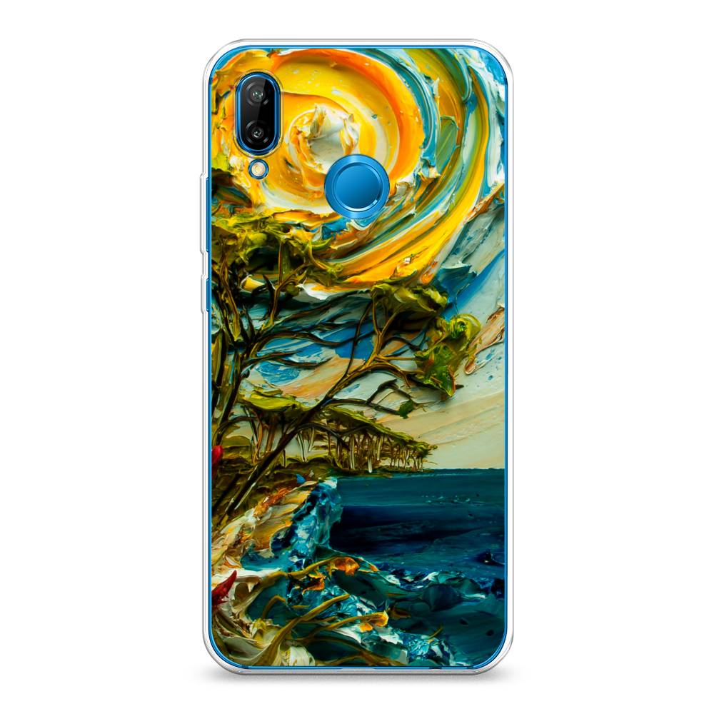

Чехол на Huawei Nova 3E "Солнце живопись", Желтый;синий, 65650-4