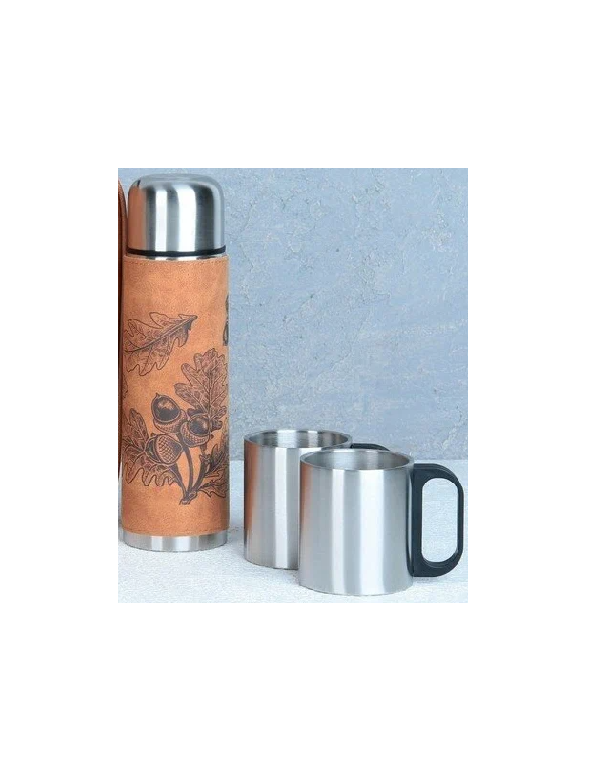 

Набор «Листья»: термос 500 мл, кружка 2 шт, Серебристый