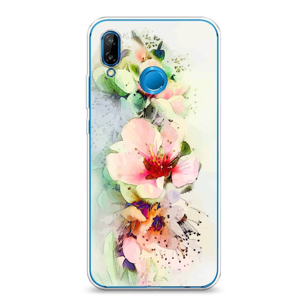 

Чехол на Huawei Nova 3E "Нежные цветы", Зеленый;розовый, 65650-2