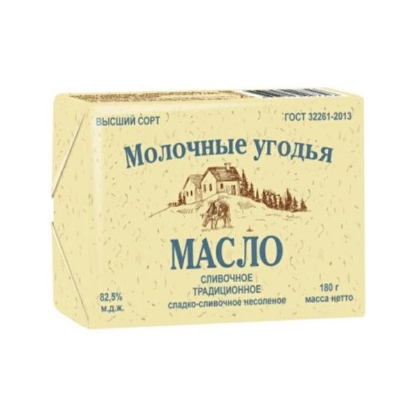 

Сладкосливочное масло Молочные угодья Традиционное 82,5% 180 г