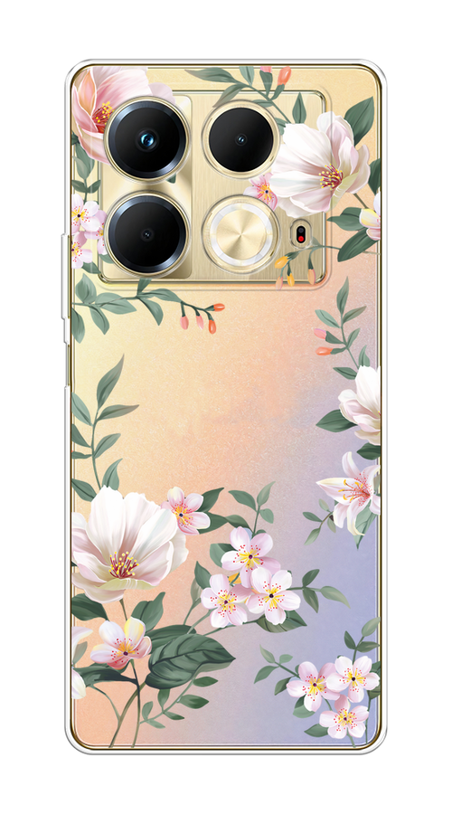 

Чехол на Infinix Note 40 "Beautiful white flowers", Бежевый;зеленый, 3105850-1