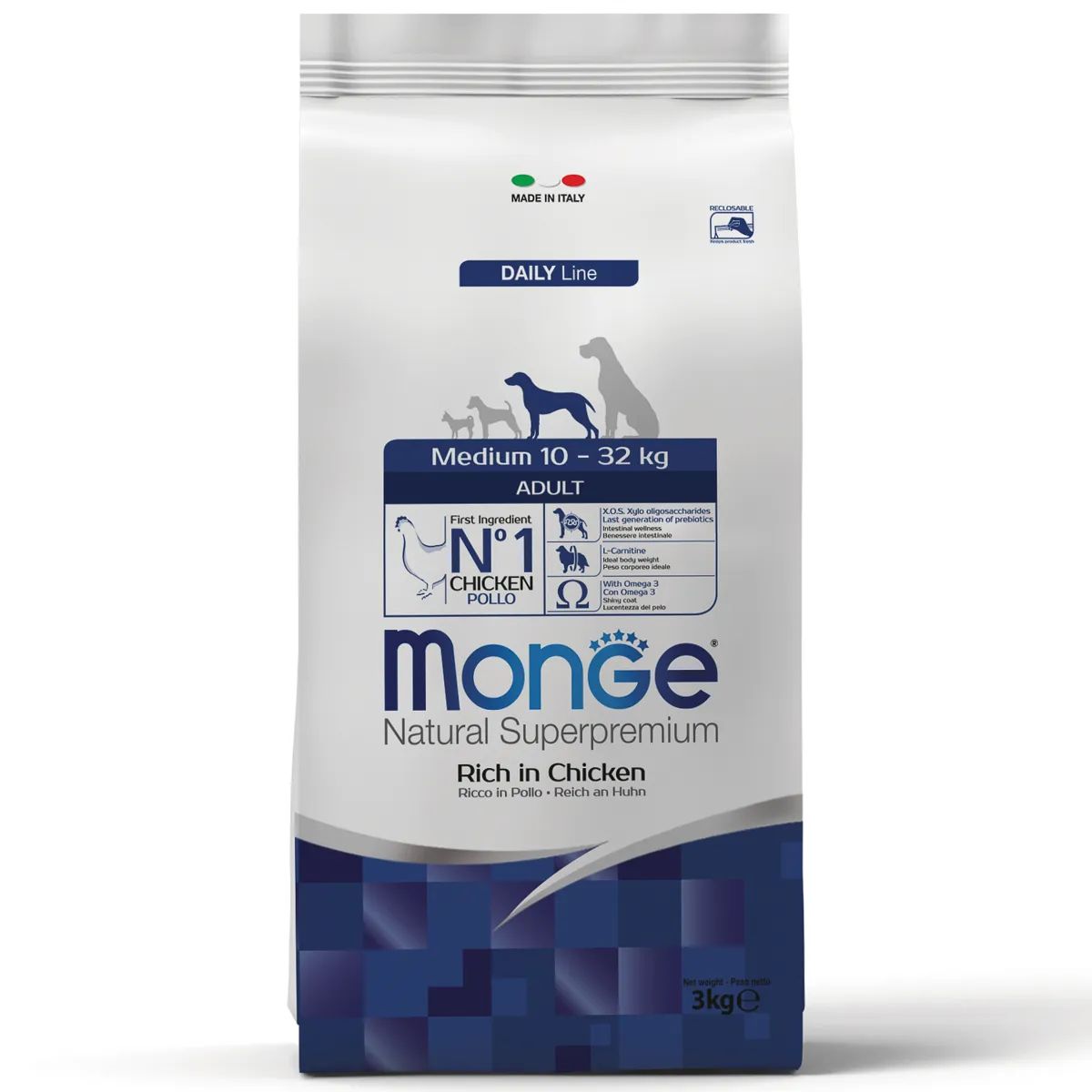 

Сухой корм для собак Monge Medium, для средних пород, курица, 3кг, Medium Adult