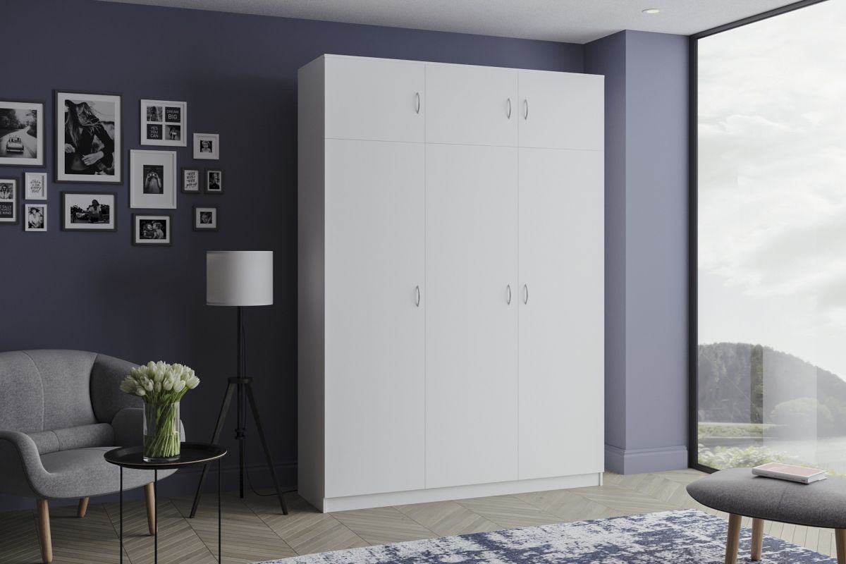 

Шкаф распашной Лайт-3 с антресолью Белый для одежды трёхдверный 150х230х60 Мегамебель