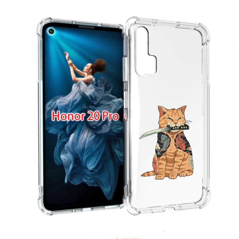 

Чехол бампер MyPads кот-с-катаной для Honor 20 Pro противоударный, Прозрачный, Tocco