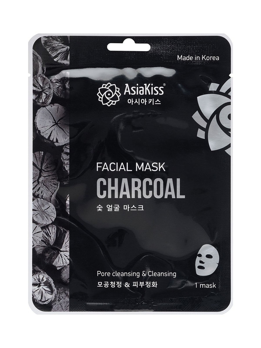 

Маска для лица Asiakiss, с экстрактом древесного угля black charcoal essence facial mask, АК242