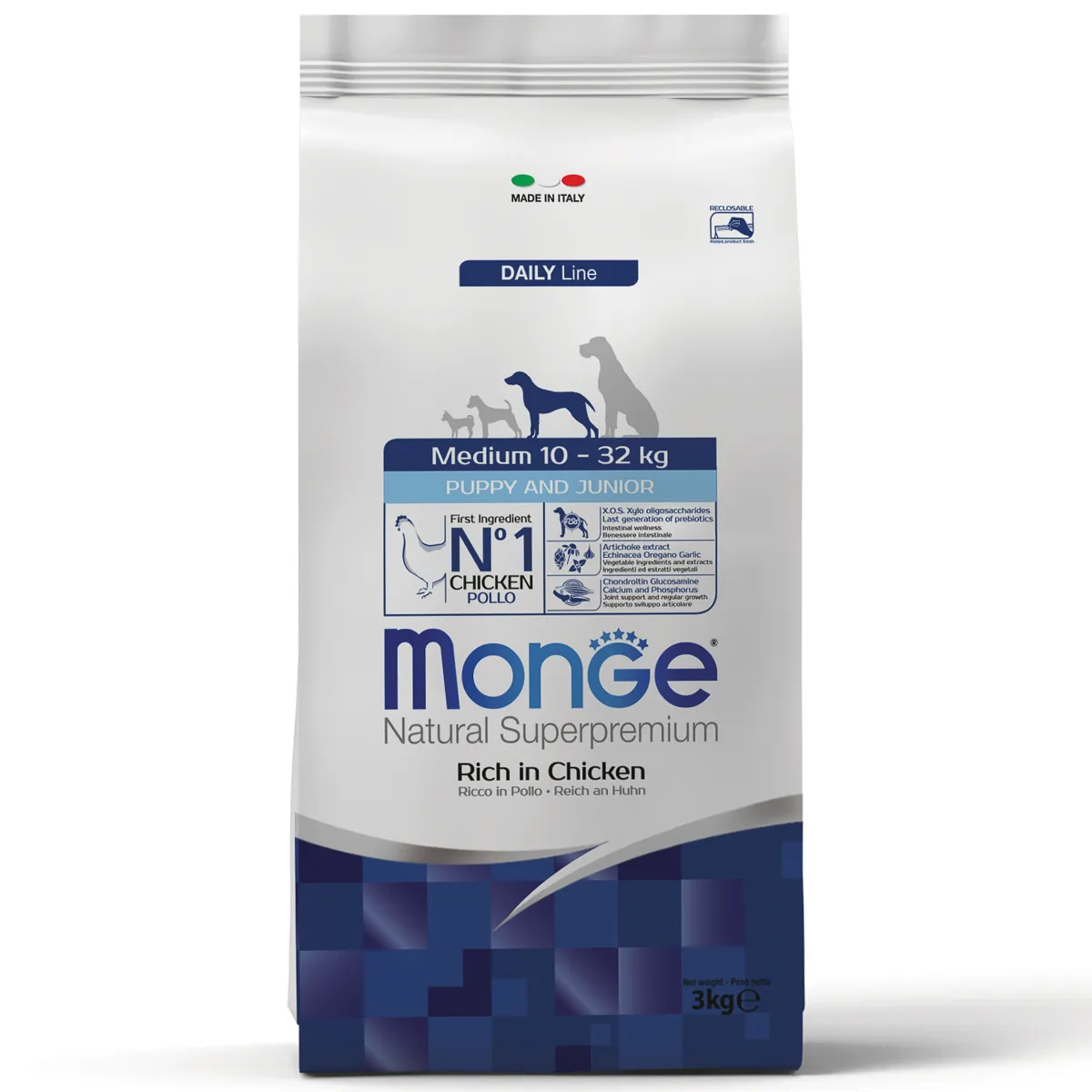 

Сухой корм для щенков Monge Medium Puppy&Junior, для средних пород, курица, 3кг, Medium Puppy&Junior