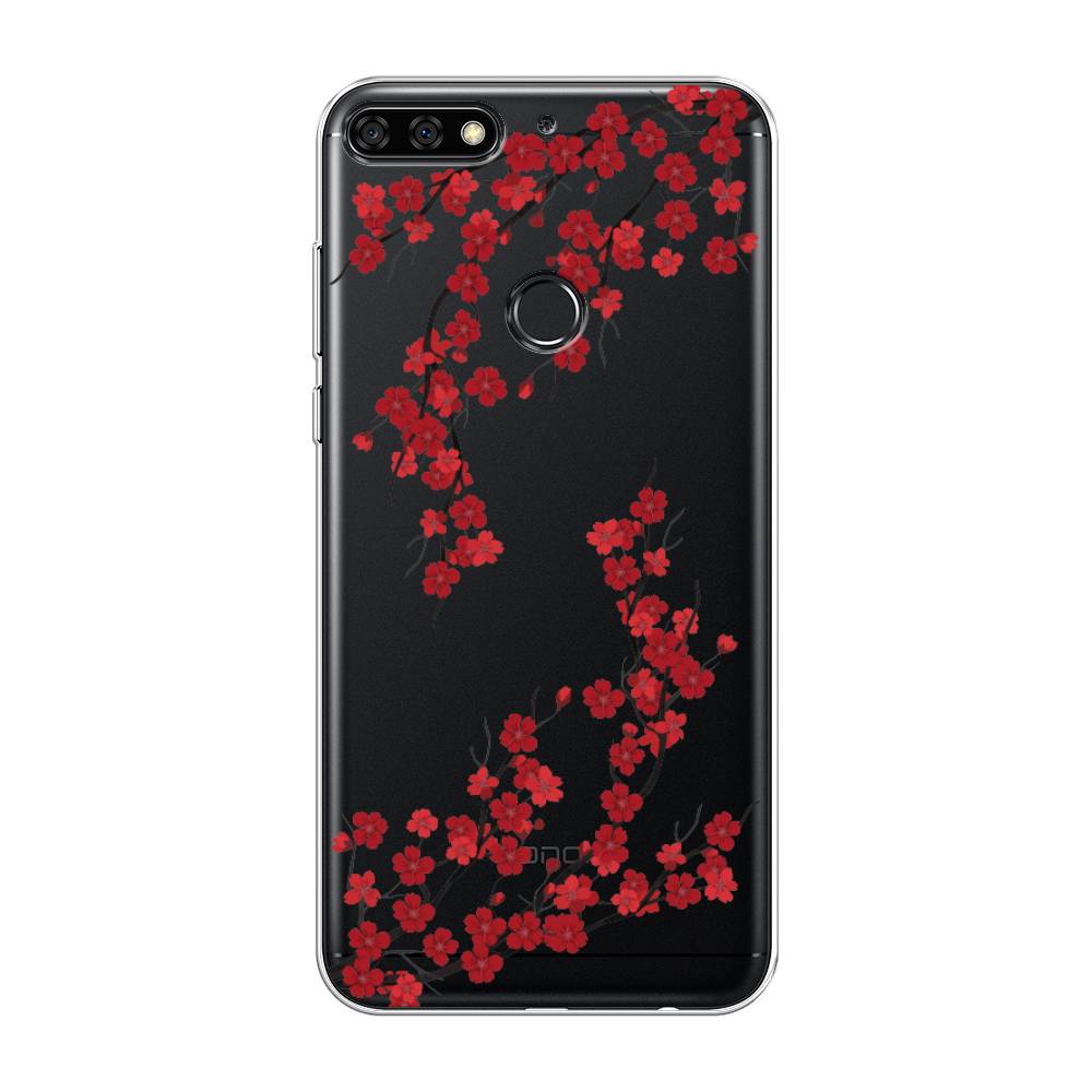 

Чехол на Honor 7C Pro "Красная сакура", Красный;черный, 65550-2