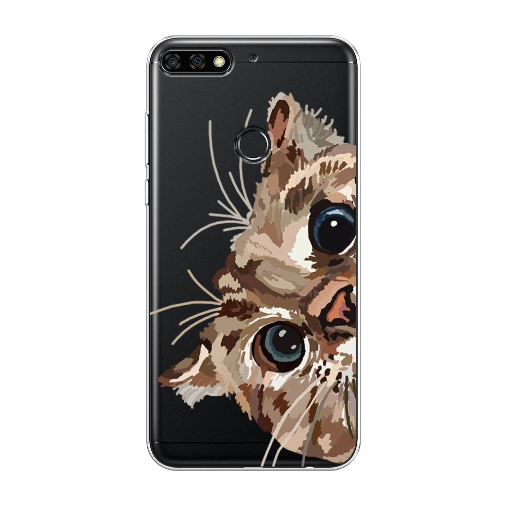 

Чехол на Honor 7C Pro "Любопытный кот", Коричневый;синий;черный, 65550-1