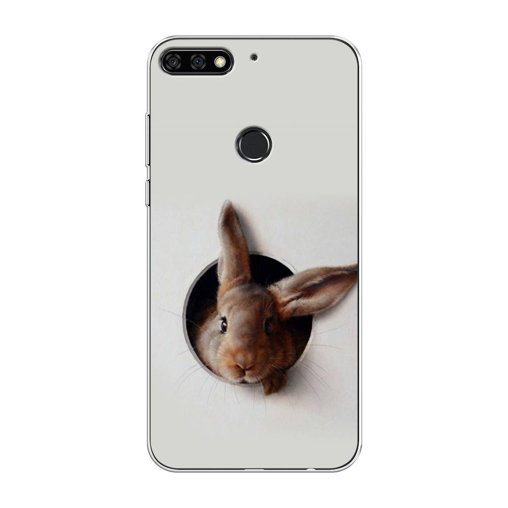 

Чехол на Honor 7C Pro/Huawei Y7 Prime 2018/Nova 2 Lite "Любопытный кролик", Серый;коричневый, 65550-1