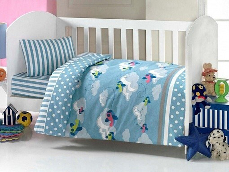 Комплект постельного белья Kidboo серия Самолёт, 6 предметов, цвет: синий, арт. KIDB