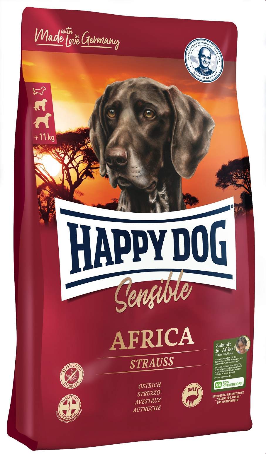 фото Сухой корм для собак happy dog supreme sensible africa, страус, картофель, 12,5кг