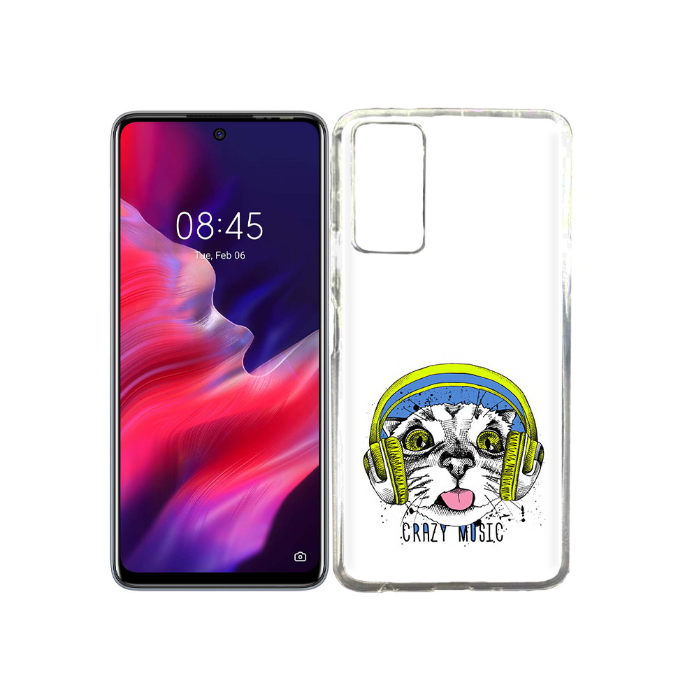 

Чехол MyPads Tocco для Tecno Pova 2 кошка в наушниках рисунок, Прозрачный, Tocco