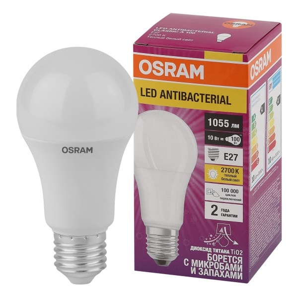 фото Светодиодная антибактериальная лампа osram lccla75 10w/827 230v fr e27 10x1 4058075561076