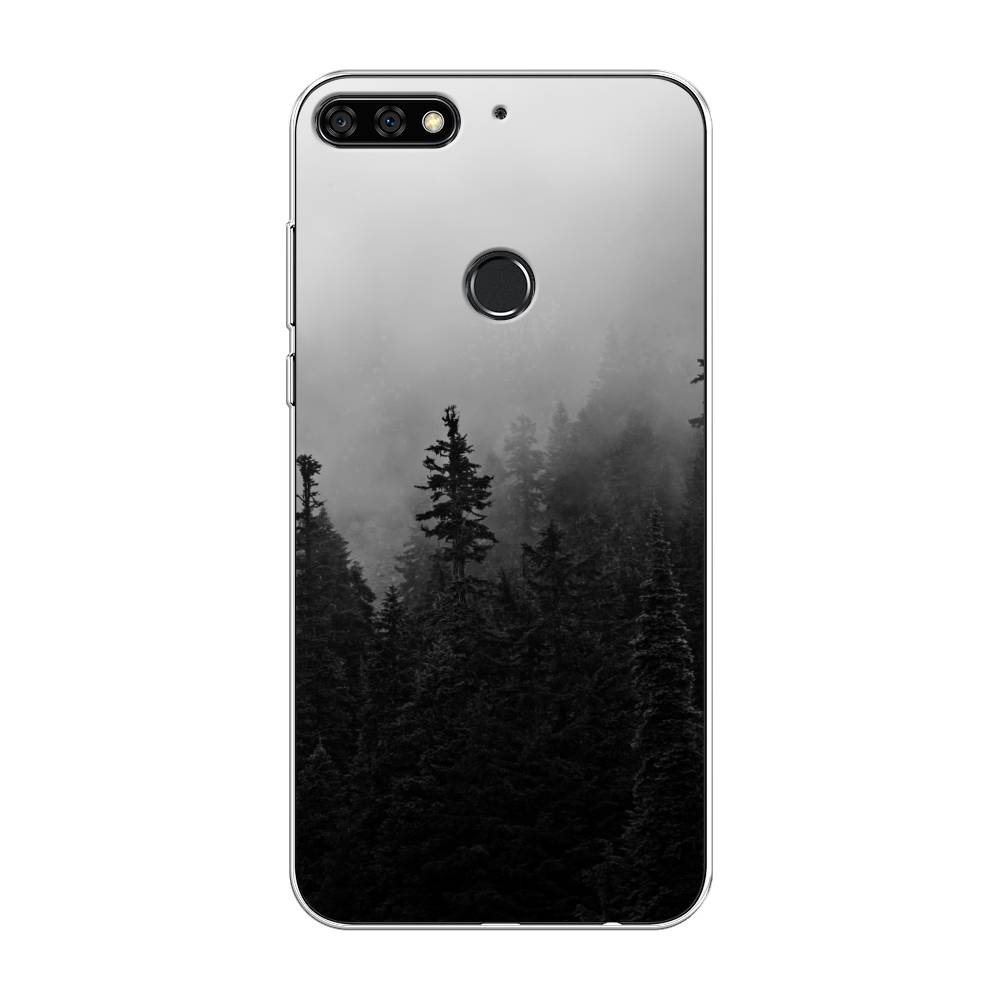 

Чехол на Honor 7C Pro "Туманный лес", Серый;черный, 65550-2