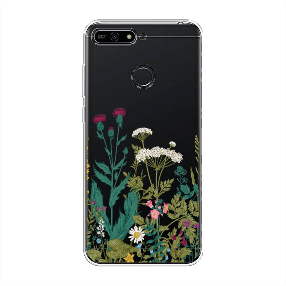 

Чехол на Honor 7A Pro "Дикие полевые цветы", Зеленый;розовый;белый, 65450-2