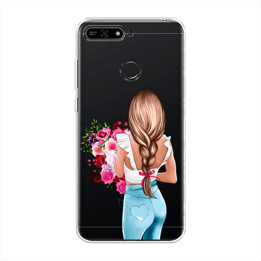 

Чехол на Honor 7A Pro "Девушка с цветами", Коричневый;розовый;голубой, 65450-6