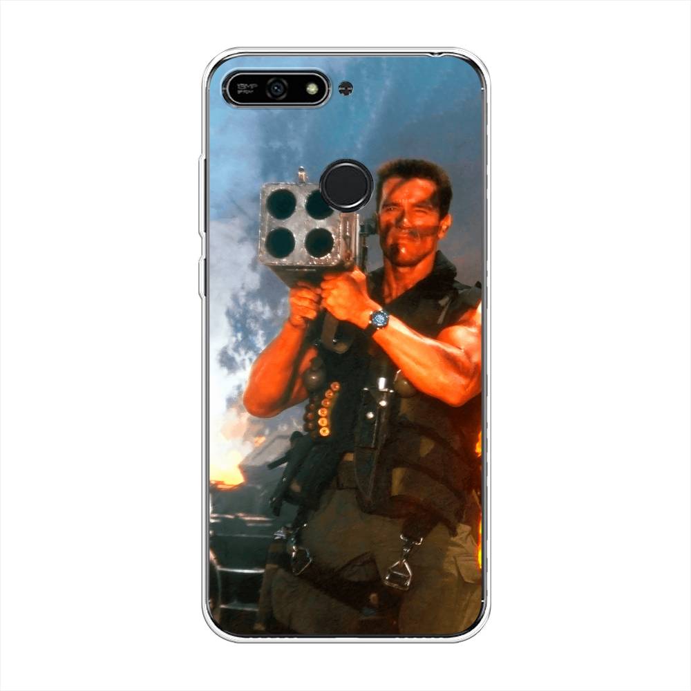 

Чехол на Honor 7A Pro/7C/Huawei Y6 Prime 2018 "Арнольд Шварцнеггер с базукой", Голубой;коричневый, 65450-6