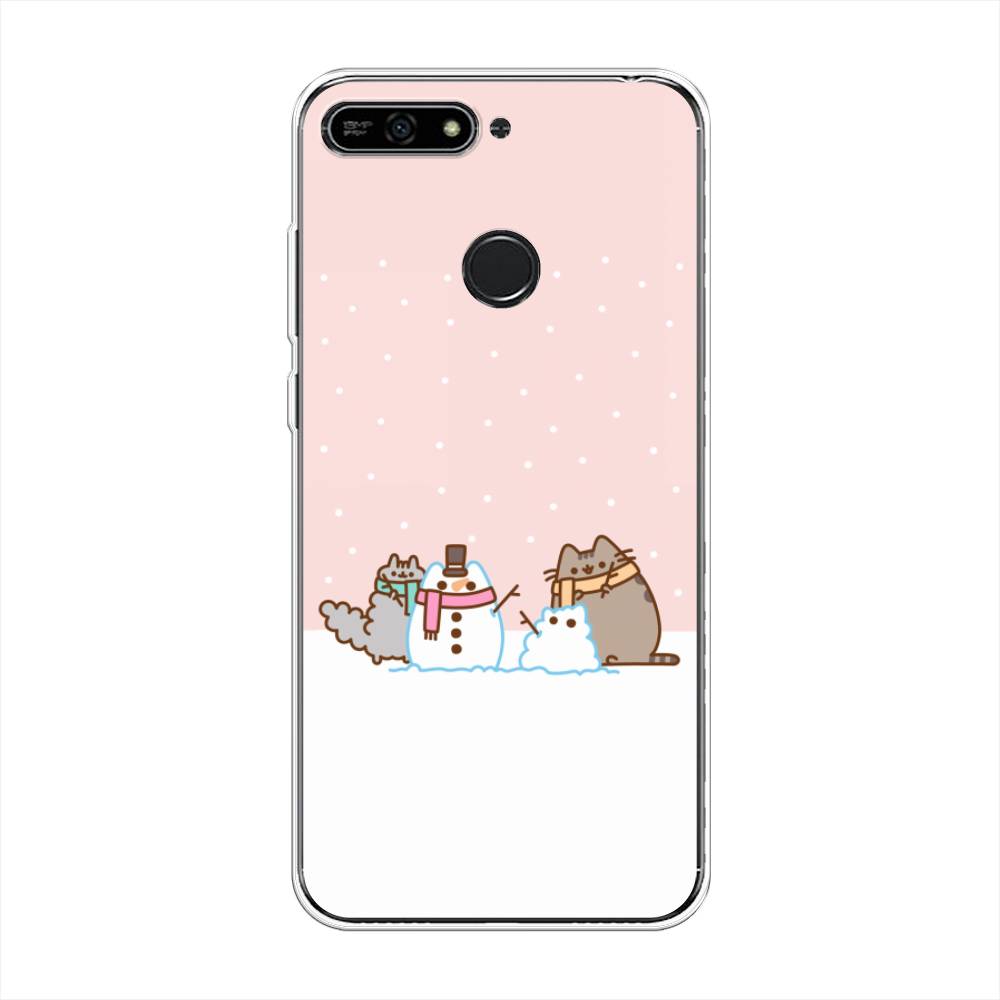 

Чехол на Honor 7A Pro "Котики в снегу", Розовый;белый;серый, 65450-5