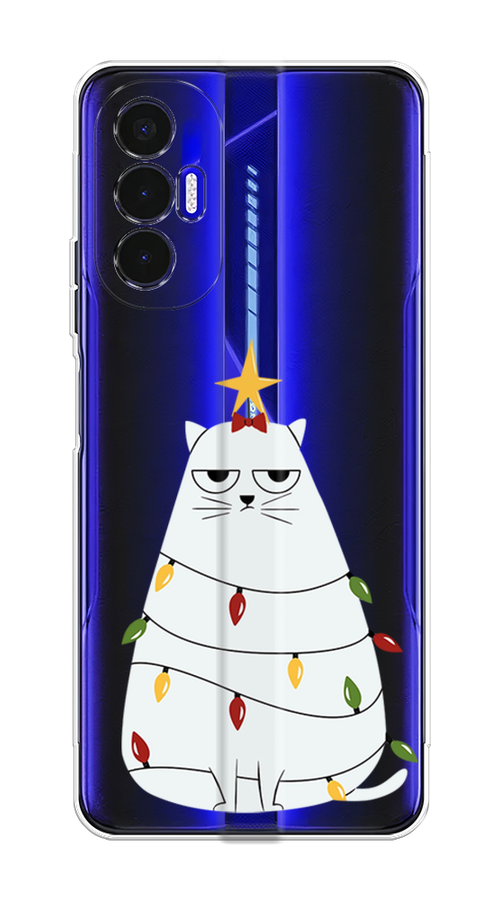 

Чехол на Tecno Pova 3 "Котик в гирлянде", Белый;красный;желтый, 301550-1