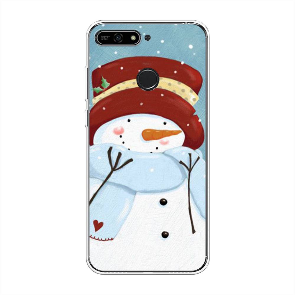 

Чехол на Honor 7A Pro "Застенчивый снеговик", Голубой;белый;красный, 65450-5