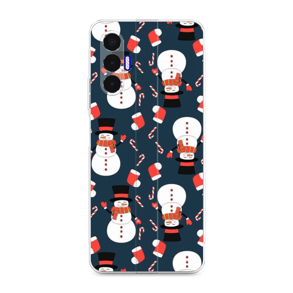 

Чехол для Tecno Pova 3 "Синие снеговики", Синий;белый;красный, 301550-5