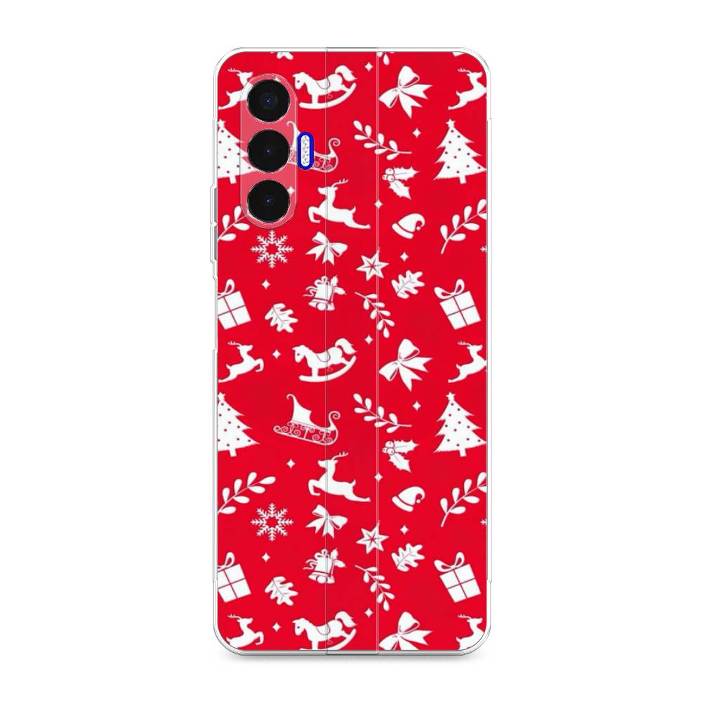 

Чехол для Tecno Pova 3 "Красный новогодний фон", Красный;белый, 301550-5