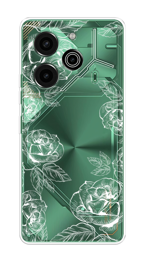 

Чехол на Tecno Pova 6 Pro 5G "Розы графика", Черный;серый, 305250-1
