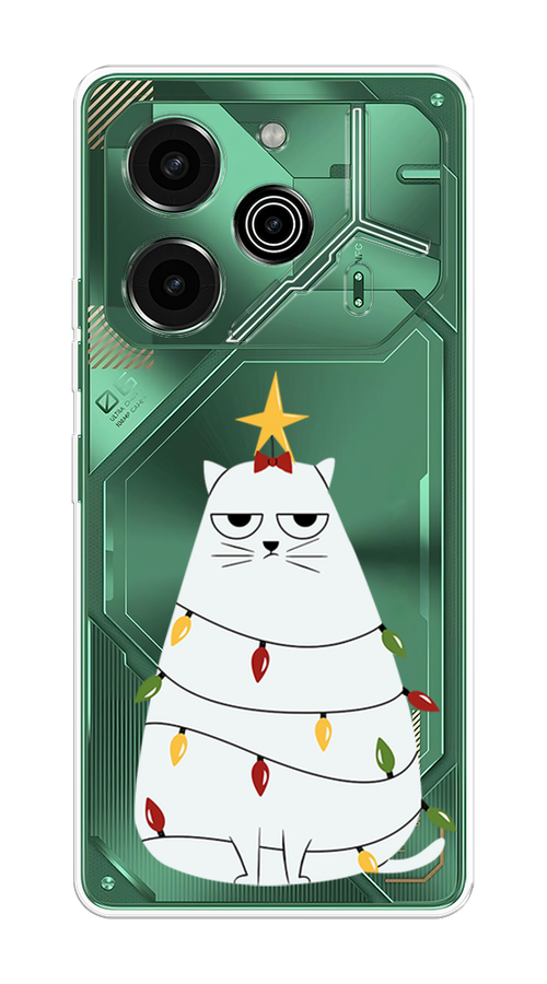 

Чехол на Tecno Pova 6 Pro 5G "Котик в гирлянде", Белый;красный;желтый, 305250-1
