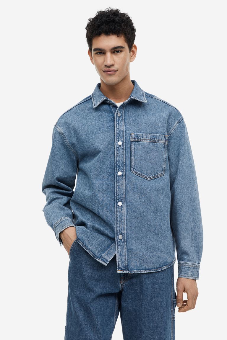 

Рубашка мужская H&M 1130142001 синяя S (доставка из-за рубежа), Синий, 1130142001