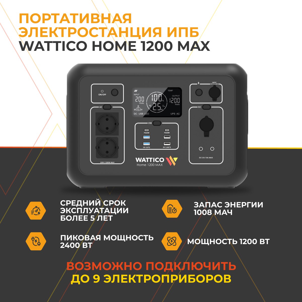 Портативная электростанция WATTICO Home 1200 MAX 14613900₽