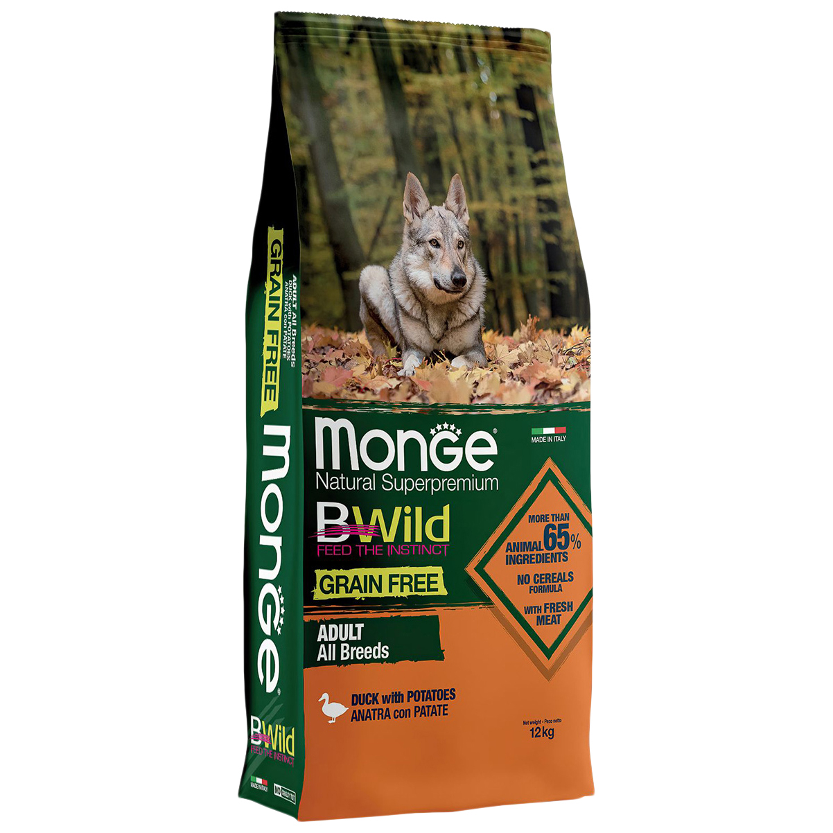 

Сухой корм для собак Monge Grain free, беззерновой, утка, картофель, 12кг, Grain free Adult