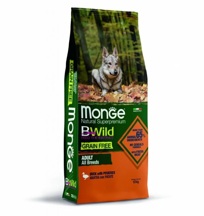 Сухой корм для собак Monge Grain free, беззерновой, утка, картофель, 12кг