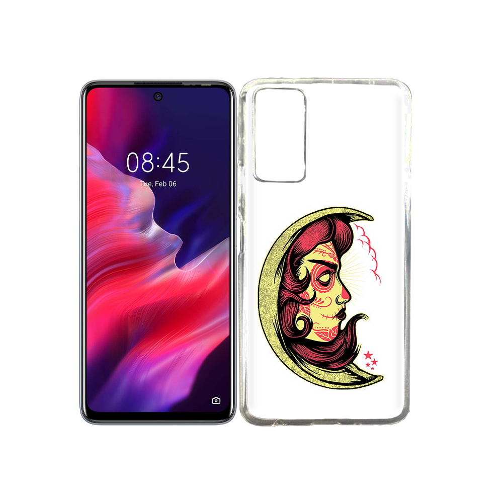 

Чехол MyPads Tocco для Tecno Pova 2 желтый полумесяц с лицом девушки, Прозрачный, Tocco