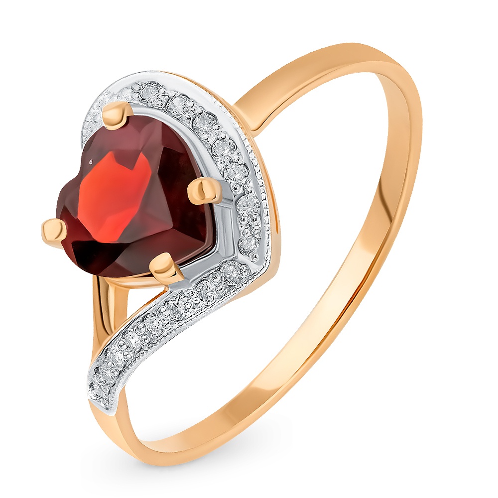

Кольцо из золота р. , 585Gold 201000603, гранат\фианит, 201000603