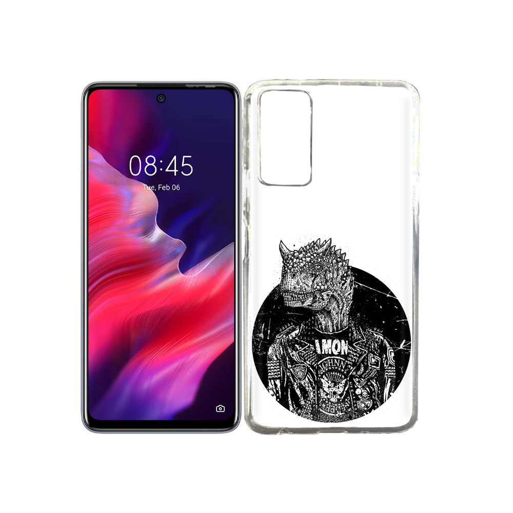 

Чехол MyPads Tocco для Tecno Pova 2 динозавр в куртке, Прозрачный, Tocco