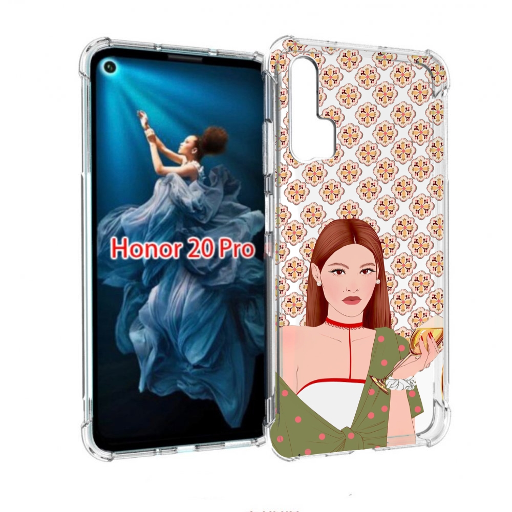 

Чехол бампер MyPads девушка-с-вином-рисунок женский для Honor 20, Прозрачный, Tocco