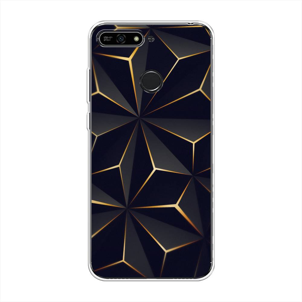 

Чехол на Honor 7A Pro "Черные полигоны", Золотистый;черный, 65450-3