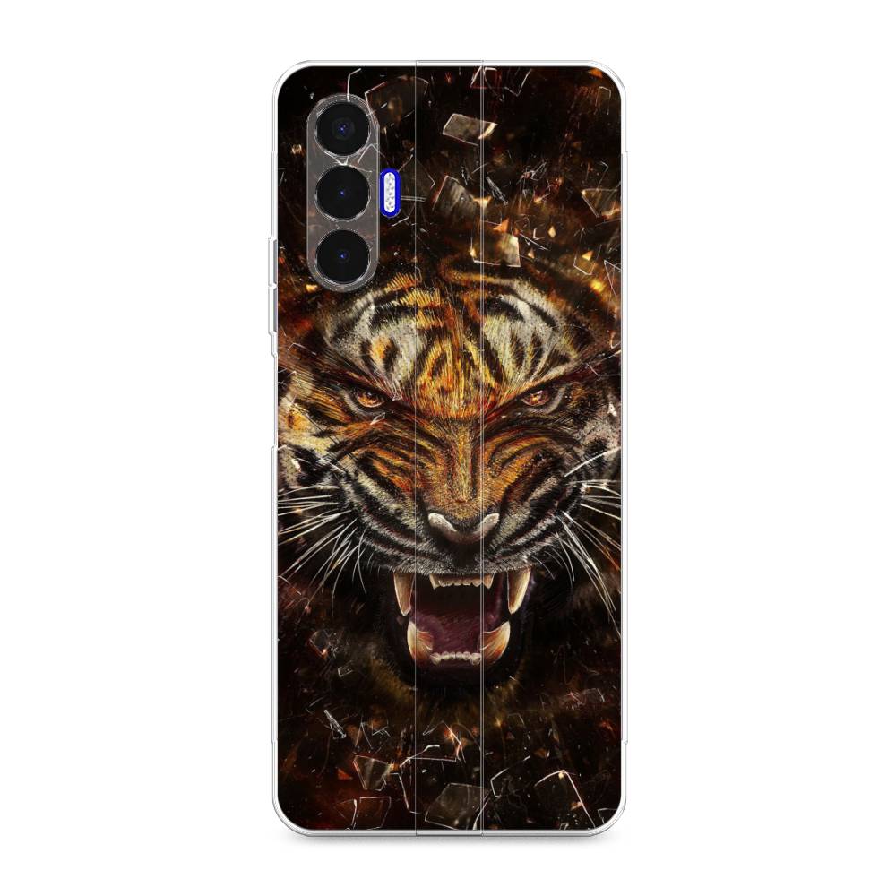 

Чехол для Tecno Pova 3 "Тигр осколки", Оранжевый;серый;черный, 301550-1