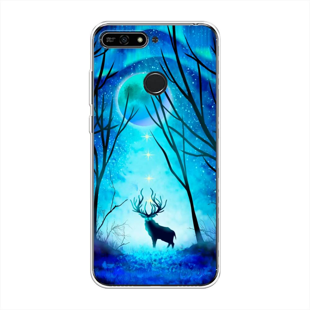 

Чехол на Honor 7A Pro "Олень северное сияние", Синий;черный;голубой, 65450-1