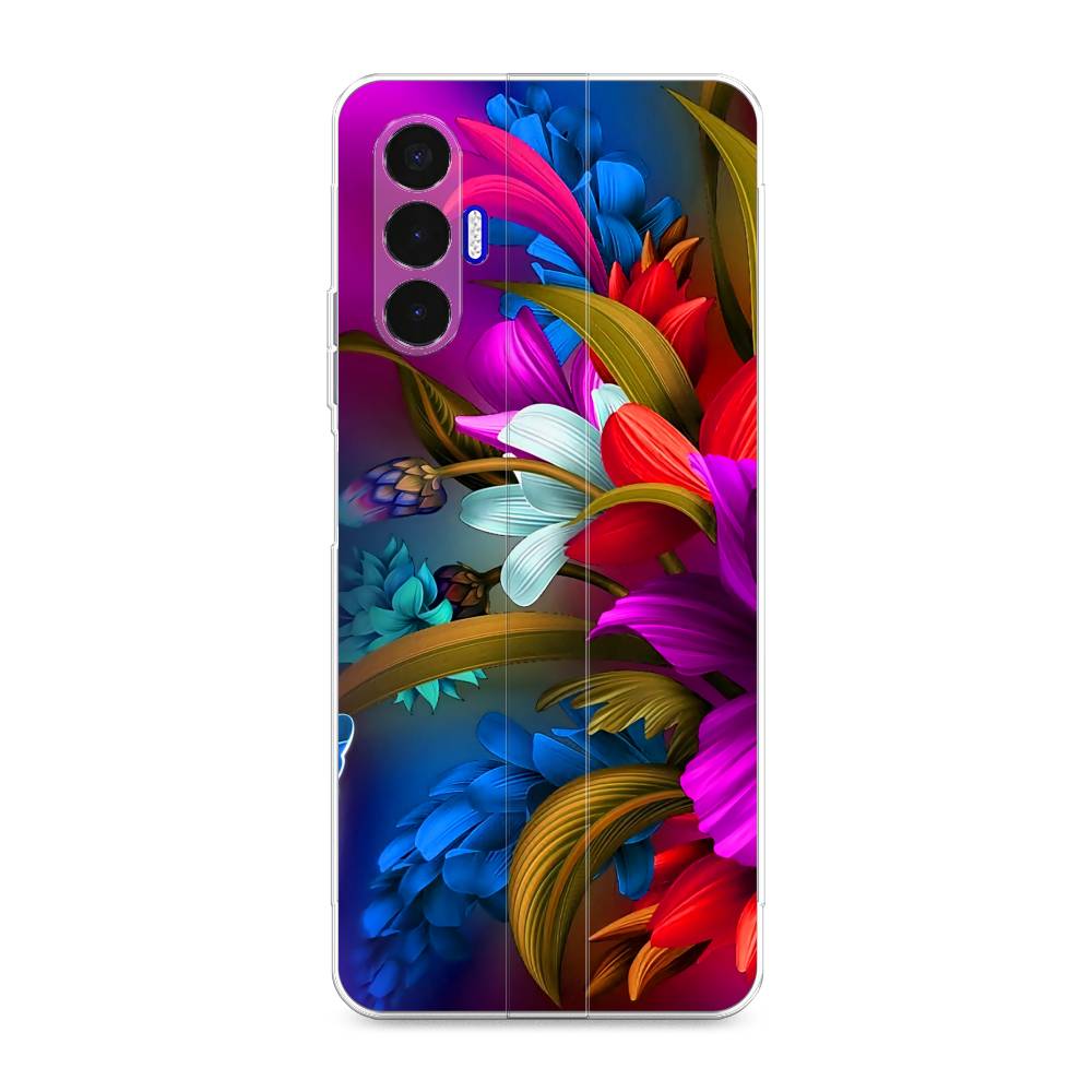 

Чехол для Tecno Pova 3 "Фантастические цветы", Фиолетовый;красный;синий, 301550-2
