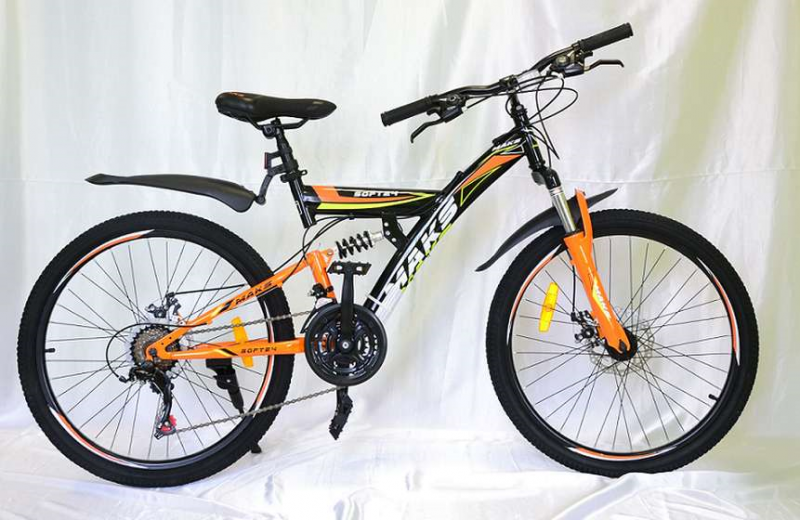 фото Велосипед 26&quot; maks soft md (двухподвес) (21-ск.) (рама 18) черный/оранжевый