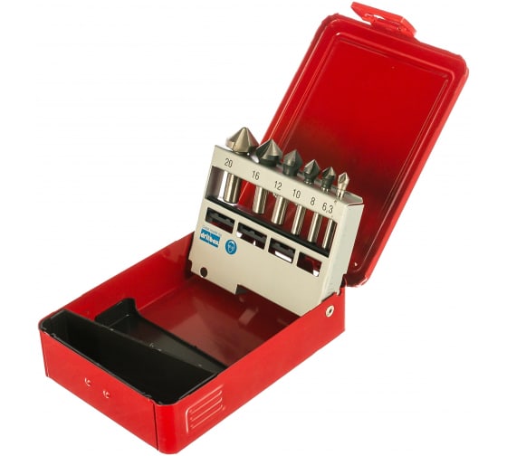 Набор из 6 зенкеров BUCOVICE 741805 (6,3, 8, 10, 12,16,20мм) в металл.коробке ручка металл в подарочной коробке
