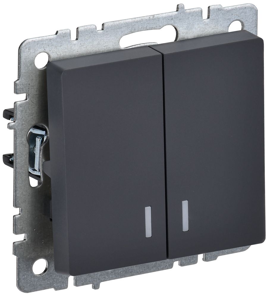 Выключатель 2-клавишный IEK BRITE с индикацией 10А ВС10-2-1-БрГ графит