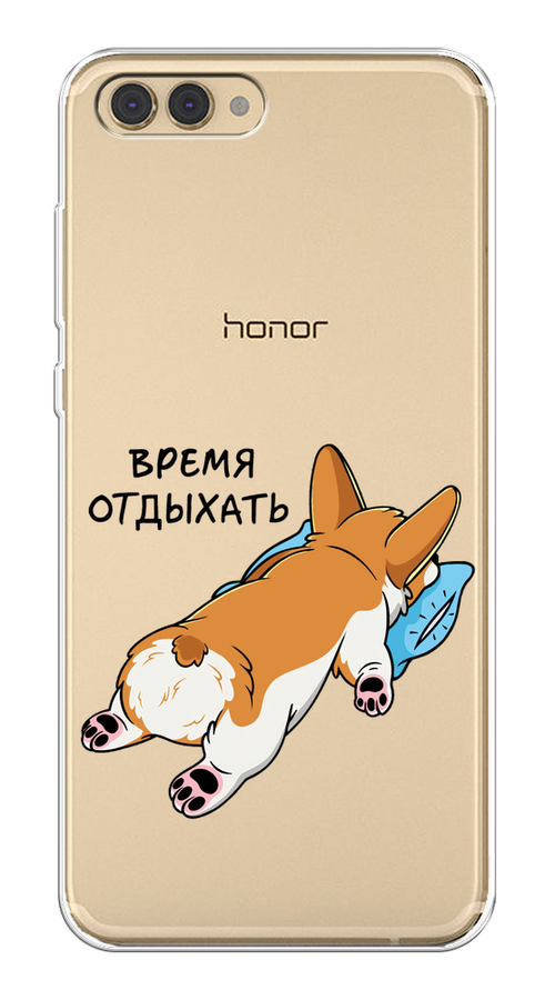 

Чехол на Honor V10 (View 10) "Корги отдыхает", Черный;коричневый;голубой, 65150-1