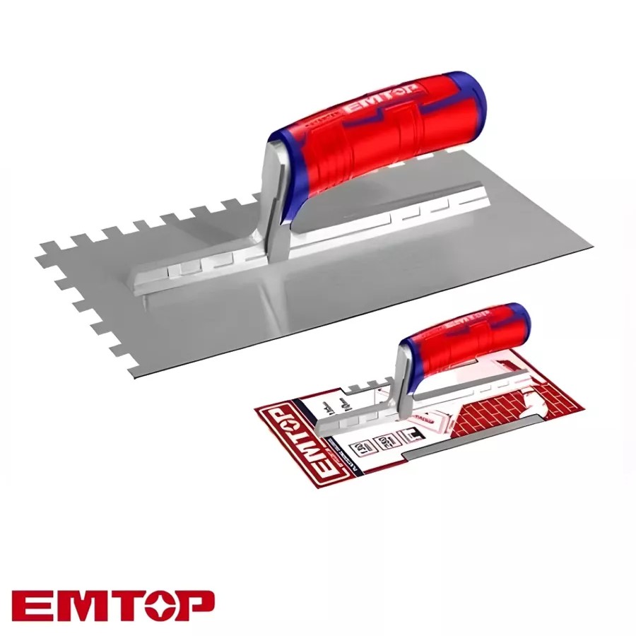 Шпатель зубчатый строительный, EMTOP, шпатель рабочий гладилка 280 на 130 мм, EPTES28138